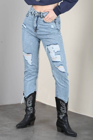 Madmext Mad Girls Mavi Yırtık Mom Jean Mg1163-Mavi