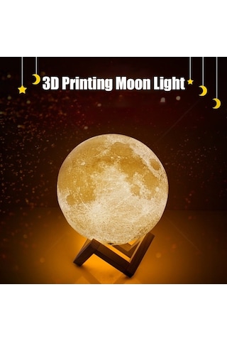 Novahub 3d Baskılı Usb Şarjlı Ay Işığı - 2 Renkli Ahşap Standlı Gece Lambası Diğer