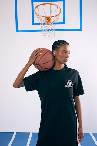 Defacto NBA Los Angeles Lakers Oversize Geniş Kalıp Kısa Kollu Pike Midi Elbise B9962AX24SM Siyah