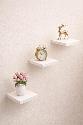 Mobilyacın 3'lü Uçan Duvar Rafı Set Gizli Raf- Beyaz 15x15 Diğer