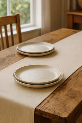 Krem Keten Şık Masa Runnerı 50x150 Cm Modern Ve Zarif Masa Örtüsü Runner Krem