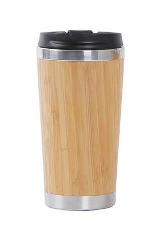 Lebihmurah Generic 450ml Bambu Kahve Fincanı Paslanmaz Çelik Sızdırmaz Kapaklı Yalıtımlı Ahşap Bardak