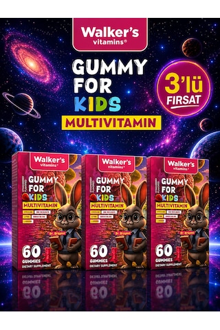 Kids Multivitamin Gummy 3lü Paket Sitikolin Lutein Çinko C Vitamini, Bağışıklık, Göz,odaklanma , Boy Uzaması