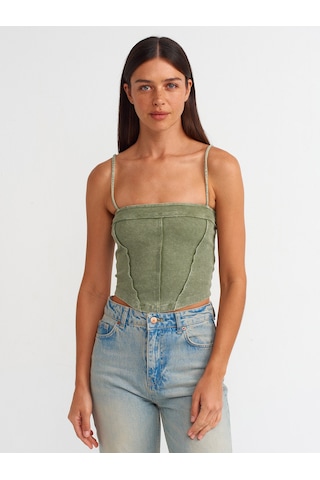 Dilvin Askılı Crop Top Yeşil
