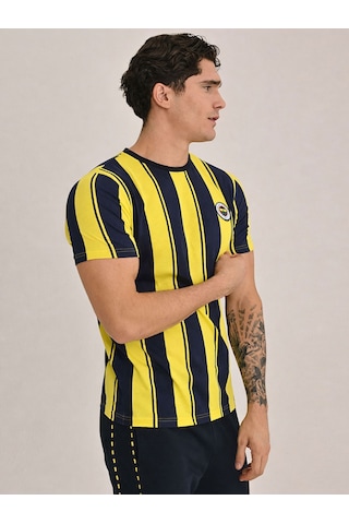 Fenerbahçe Erkek Trıbun Çubuklu Tshırt Lacıvert-sarı
