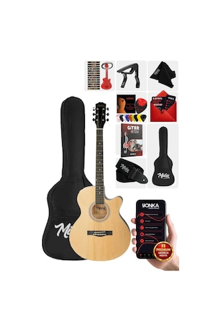 Midex XC-200NT Kesik Kasa Profesyonel Akustik Gitar 4/4 Yetişkin Üst Segment (Gigbag Çanta Tuner Capo Askı Pena)