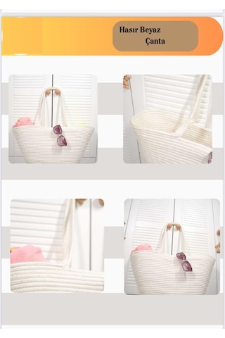 Doğal Hasır Jüt El Örmesi Bayan Çanta-beyaz Beyaz