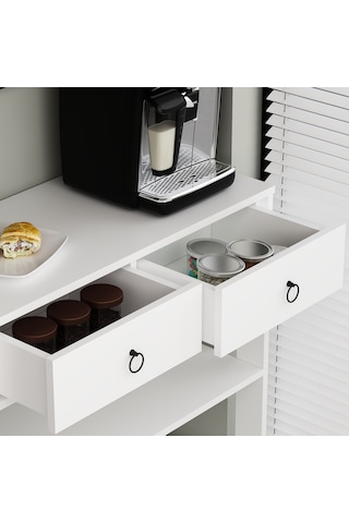 Dekrosso Luke Modern 2 Çekmeceli Kahve Köşesi Airfry Dolabı Beyaz