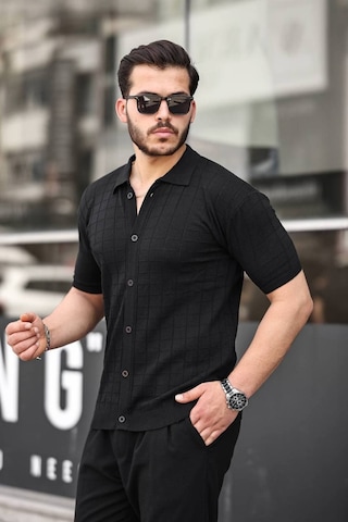 Tex Republic Erkek Siyah Örme Kumaş Gömlek Siyah