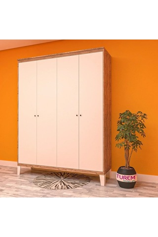 Ekru 4 Kapılı Gardırop Mdf Sis Gri