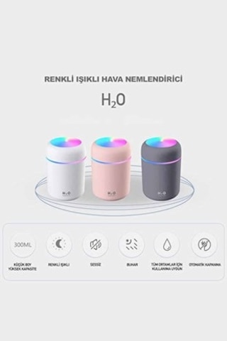 H2O Humidifier Hava Nemlendirici Oda Araç Aroma Difüzörü Işıklı Buhar Makinesi