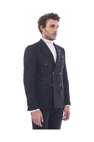Wessi Kruvaze Slim Fit Erkek Siyah Ceket Siyah