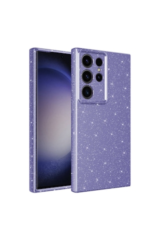 Zore Galaxy Uyumlu S24 Ultra Kılıf Kamera Korumalı Simli Lüks Koton Kapak - Mor Mor