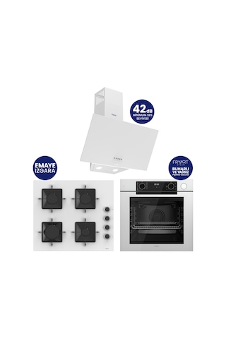 Ferre Steamart-Fryart-Silentart Serisi Beyaz Set QEP64CB+SS206+D087-SA Emaye Izgara