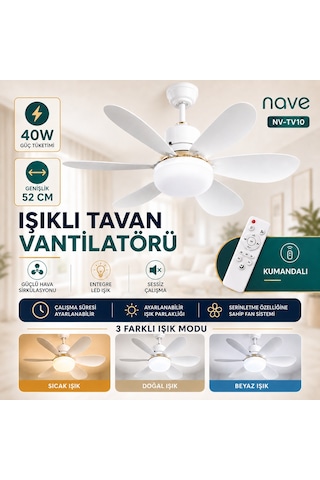 Nave Nv-tv10 Işıklı Tavan Vantılatoru 6 Kanat Beyaz