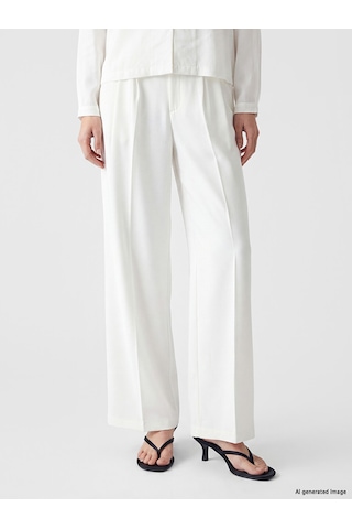 Lcw Modest Ekru Loose Fit Keten Görünümlü Kadın Pileli Pantolon