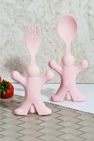 Bayev Çocuk Figürlü Mama Kaşığı Ve Çatalı Pembe