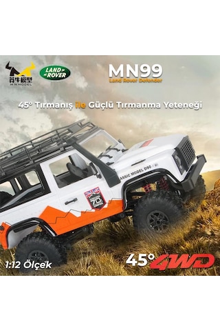 Mn Model Mn99 V2 1/12 Land Rover Defender D90 4wd Rc Model Crawler Offroad Uzaktan Kumandalı Araba Truck Rtr Beyaz+dahili Işık Seti