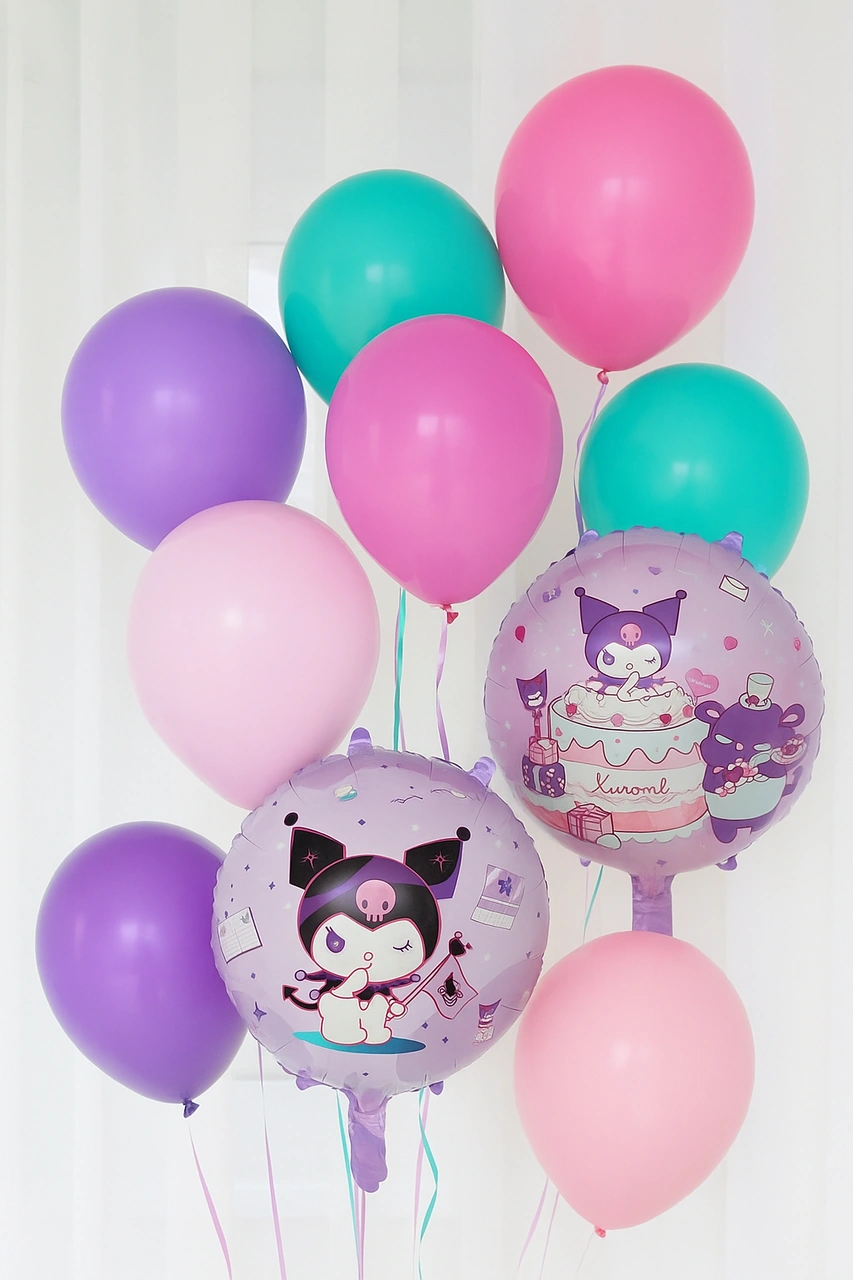 Folyo Balon Kuromi Temalı Mor Çift Yüzlü 45 Cm Perti Folyo Balon Çok Renkli
