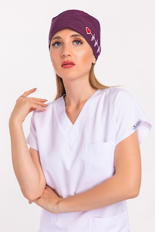Unisex Mürdüm Kalp Ritim Nakışlı Doktor Hemşire Hastane Medikal Cerrahi Bonesi Mürdüm