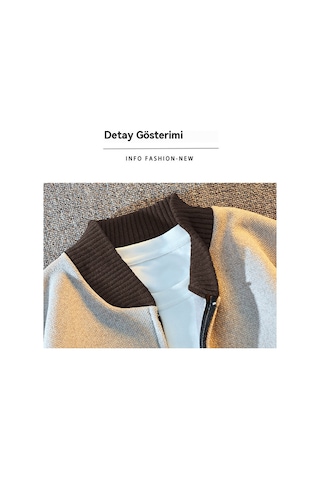 Erkek Fermuarlı Örme Polar Hırka Kazak Koyu Gri