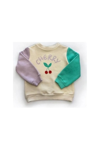 Kız Çocuk Cherry Baskılı Şardonlu Sweatshirt-15191 Lila
