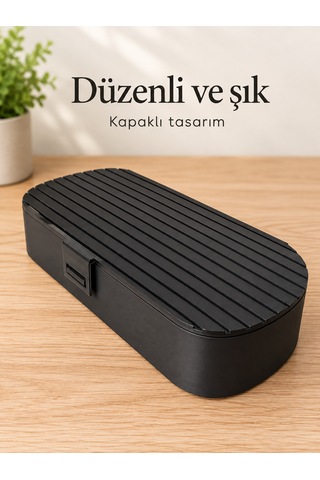 Diş Fırçası Ve Macunu Seyahat Kutusu Kapaklı Bölmeli Organizer Siyah