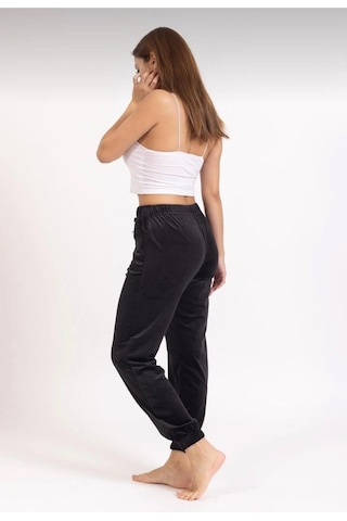 Kadın Soft Cepli Fransız Kadife Tek Alt Pijama SiYAH