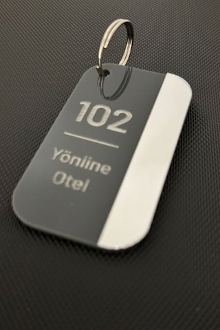 2 'li Kişiselleştirilebilir Anahtarlık Antrasit & Silver Gümüş Pleksi Otel Bungalov Apart Yurt Tesis İsimli Oda Numaralı Gold