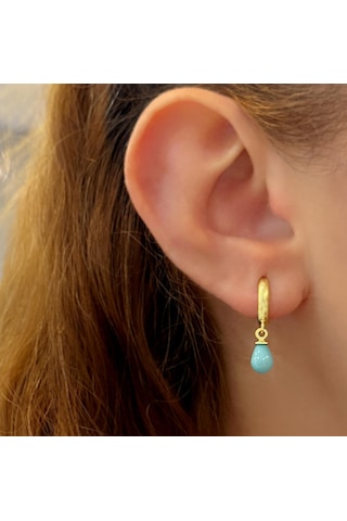 Stela Mavi Firuze Damla Gümüş Küpe Sarı