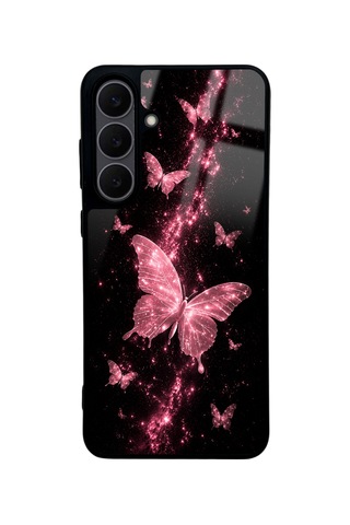 Samsung S25 Fe Pink Galaxy Uyumlu Butterfly Tasarımlı Glossy Telefon Kılıfı Pembe