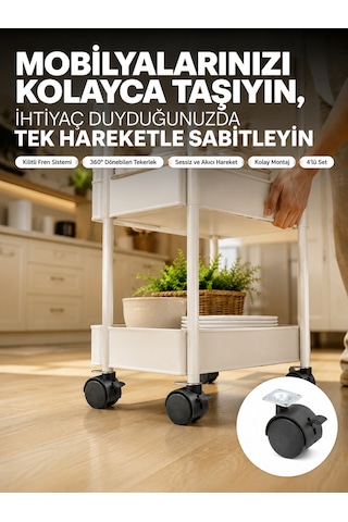 4 Lü Kilitli Tekerlek Ayak 4 Cm Sessiz Ve Dayanıklı Çokrenkli