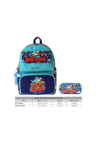 Kaukko Kids Surf Yeşil - Lacivert Erkek Çocuk İlkokul Sırt Çantası Ve Kalem Çantası Seti - Setkk-l5354c Çok Renkli