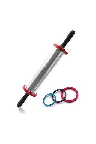 Qingmipy 11 İnç Paslanmaz Çelik Yapışmaz Hamur Açma Oklavası, 3 Ayarlı Kalınlık Seçeneği İle Pizza Ve Ekmek İçin Pratik Çözüm Çok Renkli