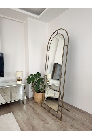 Effe Eskitme Metal Çerçeveli 180x70 Cm Pencere Model Oval Ayaklı Boy Aynası