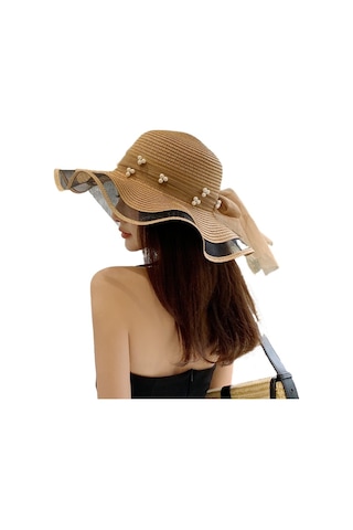 Şık Ve Zarif Bayanlar İçin Hasır İnci Detaylı Yazlık Şapka Modelleri Yeşil