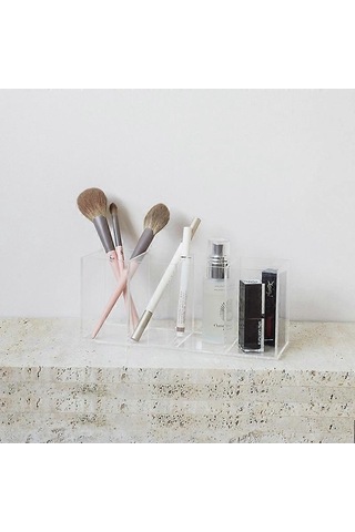 Fortunelane Şeffaf Akrilik Kalemlik, Makyaj Fırçası Bölmeleri, Saklama Masa Düzenleyici