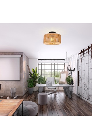 Neoglint E26 Rattan Dokuma Işık Fikstür Yarı Gömme Siyah & Keten Sarısı Diğer