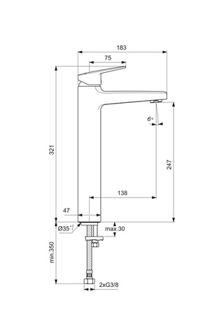 Ideal Standard Ceraplan Yüksek Lavabo Bataryası 5l/dk Sifon Kumandasız - Bd236aa Krom