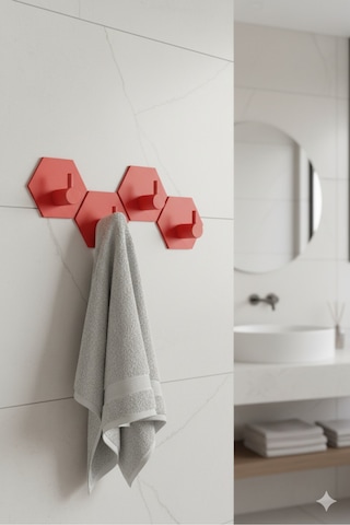 4 Lü Askılık Havlu Askısı, Bornoz Askısı, Kapı Arkası, Duvara Monte, Dayanıklı Malzeme, Kırmızı 100 Kırmızı