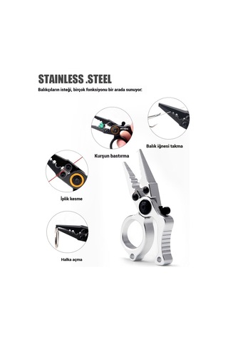 Kilitli Alüminyum Mini Olta Pensi - Halka Açıcı, Misina Makası, Çok Amaçlı Balıkçılık Aleti Gümüş