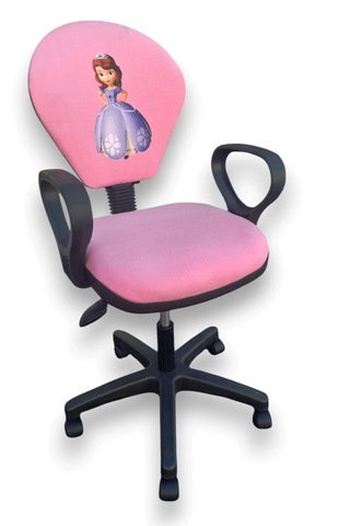 Prenses Baskılı Pembe Renk Çocuk Çalışma Sandalyesi Kız Çocuk Odası Ofis Koltuğu Döner Sandalye Pembe