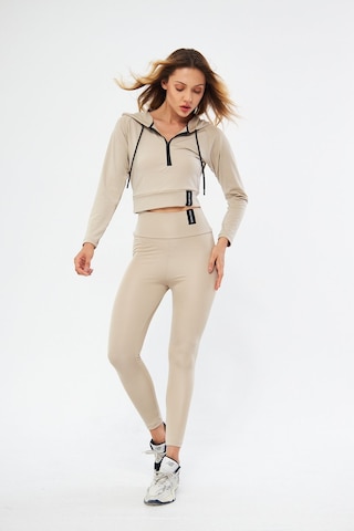 Lesa Wear Kışlık Yüksek Bel Toparlayıcı Ve Sıkılaştırıcı Likralı Şardonlu Tayt Bej