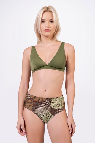 Endeep Kadın Desenli Özel Lurex Kumaş Yüksek Bel Toparlayıcı Bikini Takımı Yeşil