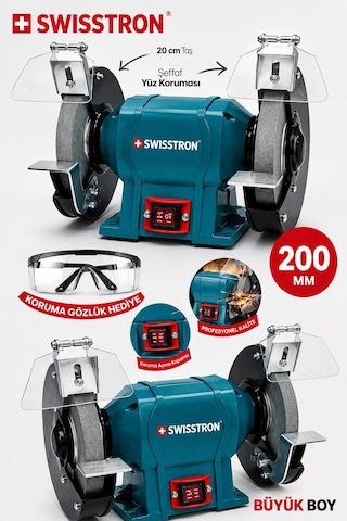 Swisstron SWS200BN Swiss Professional Endüstriyel Çift Taşlı Taşlama ve Bileme İstasyonu 200 MM