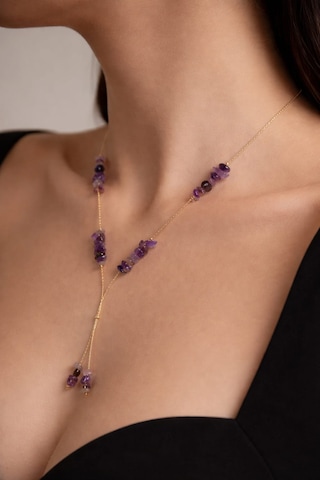 Kobra Zincirli Doğaltaş Kravat Kolye Açık Mor