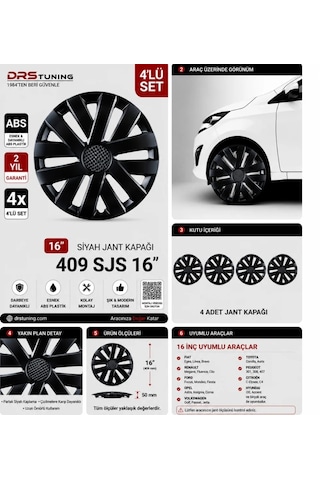 Mazda Uyumlu 16 Inç Kırılmaz Parlak Siyah Jant Kapağı 1 Takım 4 Adet No:409