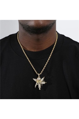 Hip Hop Buzlu Out Kübik Zirkonya Taş Bakır Guardian Melek Kolye Kolye Erkekler Kadınlar Ile 4mm Tenis Zincir Charm Takı Hediye Kolye Kolye Altın - Gümüş