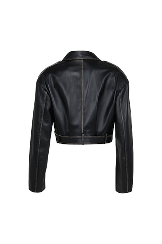 Dericlub Wm022 Gerçek Deri Cropcut Biker Kadın Deri Siyah - Beyaz