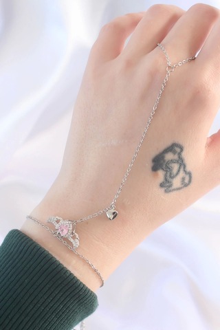 316l Çelik Gümüş Renk Pembe Zirkon Taşlı Kanatlı Kalp Model Şahmeran - Tj-sn584 Çok Renkli